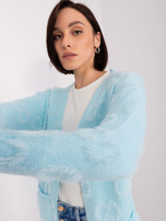 Großhandel hellblauer Cardigan mit Bündchen.