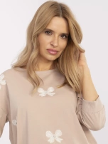 Beżowa bawełniana bluzka damska z haftem 