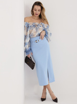 Jasnoniebieska ołówkowa spódnica z wysokim stanem RUE PARIS 