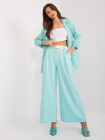 Hurt Miętowe materiałowe spodnie z gumką w pasie