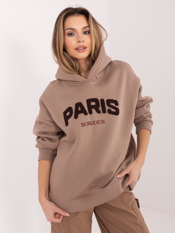 Ciemnobeżowa dresowa bluza z kapturem RUE PARIS 