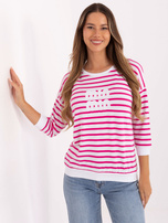 Biało-fuksjowa bluzka z długim rękawem