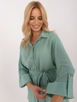 Hurt Pistacjowa damska koszula oversize z dłuższym tyłem