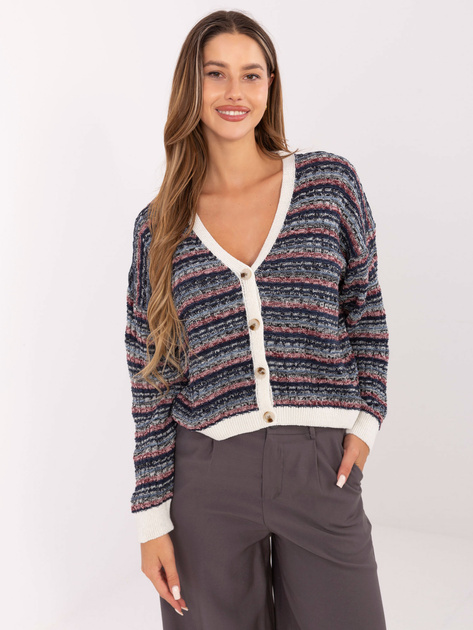 Granatowy rozpinany sweter w paski RUE PARIS