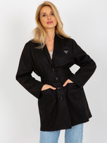 Hurt Czarny płaszcz o kroju marynarki z kieszeniami 