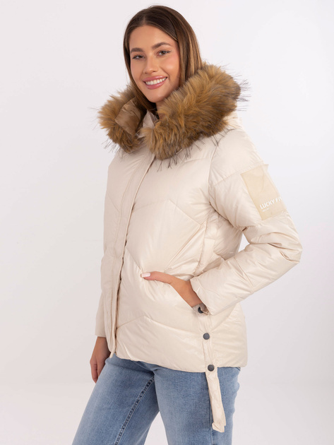 Jasnobeżowa puchowa kurtka z pikowaniem