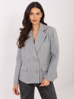 Szary krótki płaszcz dwurzędowym zapięciem