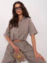 Ciemnobeżowa sztruksowa koszula z wiązaniem