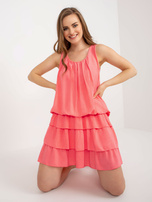 Hurt Koralowa wiskozowa sukienka z falbanami OCH BELLA
