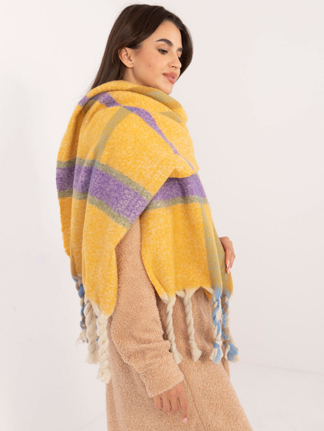 Hurtownia Ciemnożółty gruby szal damski z frędzlami