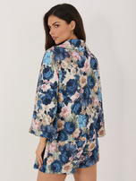 Ciemnoniebieska elegancka marynarka w kwiaty