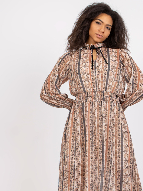 Beżowa sukienka we wzory Ava