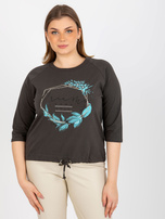 Hurtownia Khaki bluzka plus size z nadrukiem i dżetami