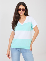 Biało-miętowa bawełniana bluzka w paski