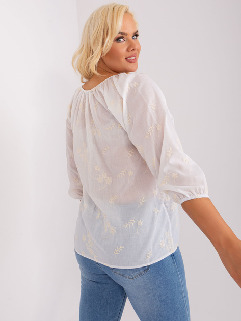 Hurt Biało-jasnobeżowa bluzka plus size z haftem
