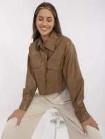 Camelowa krótka kurtka z ekoskóry