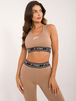 Hurt Ciemnobeżowy sportowy crop top z nadrukiem FOR FITNESS