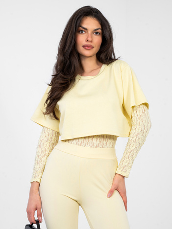 Pastelowe żółte damske body z wszytym t-shirtem 