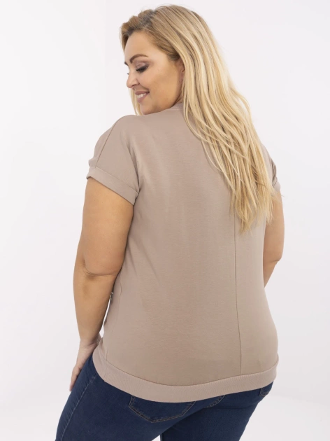 Ciemnobeżowa bluzka plus size z nadrukiem w kwiaty