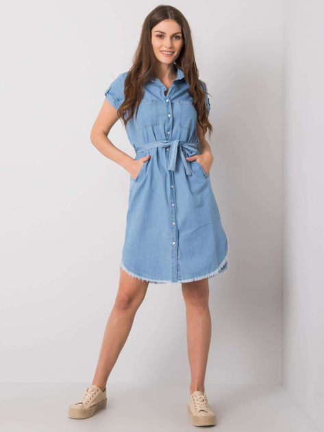 Niebieska sukienka z paskiem Kathi RUE PARIS