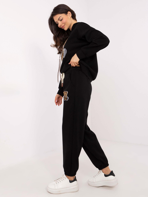 Hurt Czarny dresowy komplet damski z naszywką misia