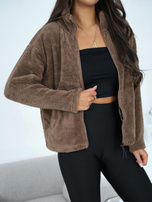 Ciemnobeżowa futrzana bluza z kieszeniami