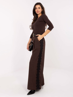 Ciemnobrązowe eleganckie spodnie z szeroką nogawką