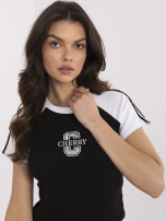 Czarno-biały krótki t-shirt z haftem 