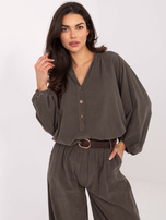 Khaki sztruksowa bluzka z guzikami