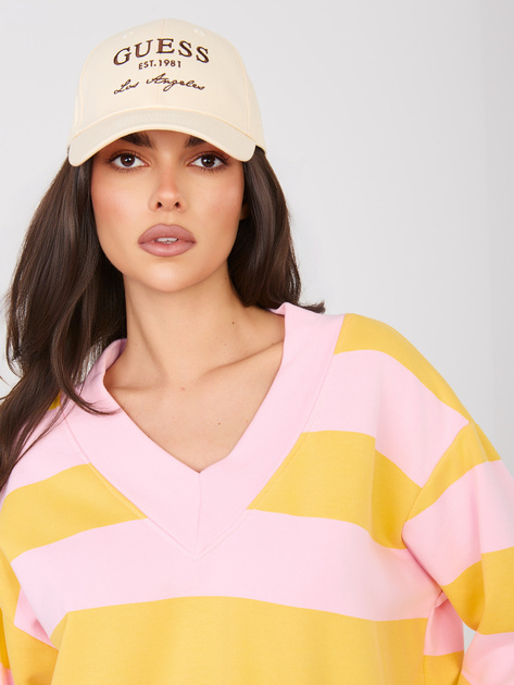 Różowo-żółta kolorowa bluza oversize z dekoltem V