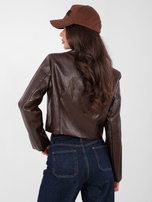 Czekoladowa dwurzędowa marynarka z ekoskóry RUE PARIS 