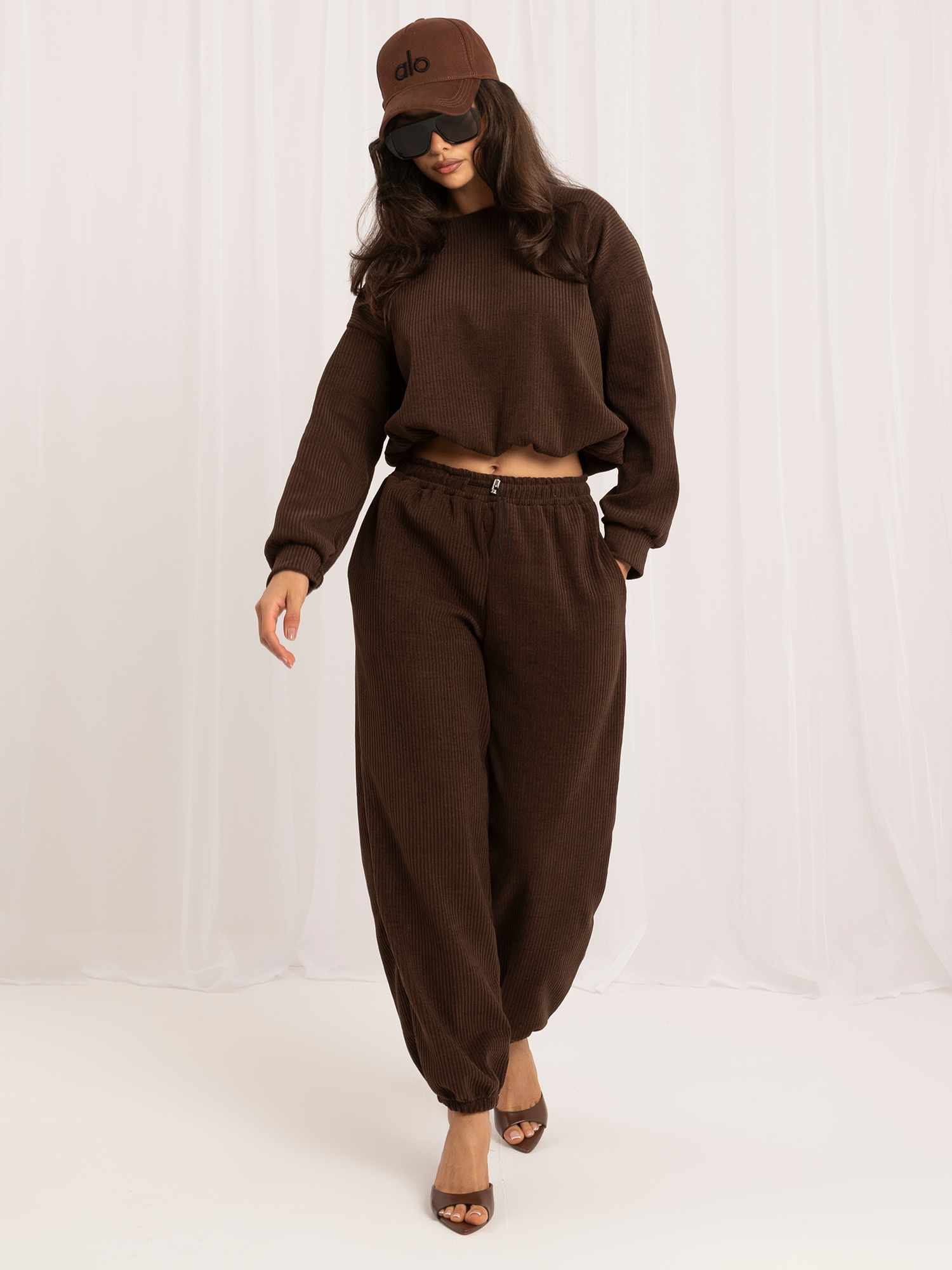 Brown corduroy set with jogger pants.