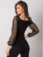 Czarna bluzka z ozdobnymi rękawami Charm RUE PARIS