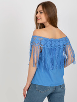 Hurt Niebieska damska bluzka hiszpanka z koronką 