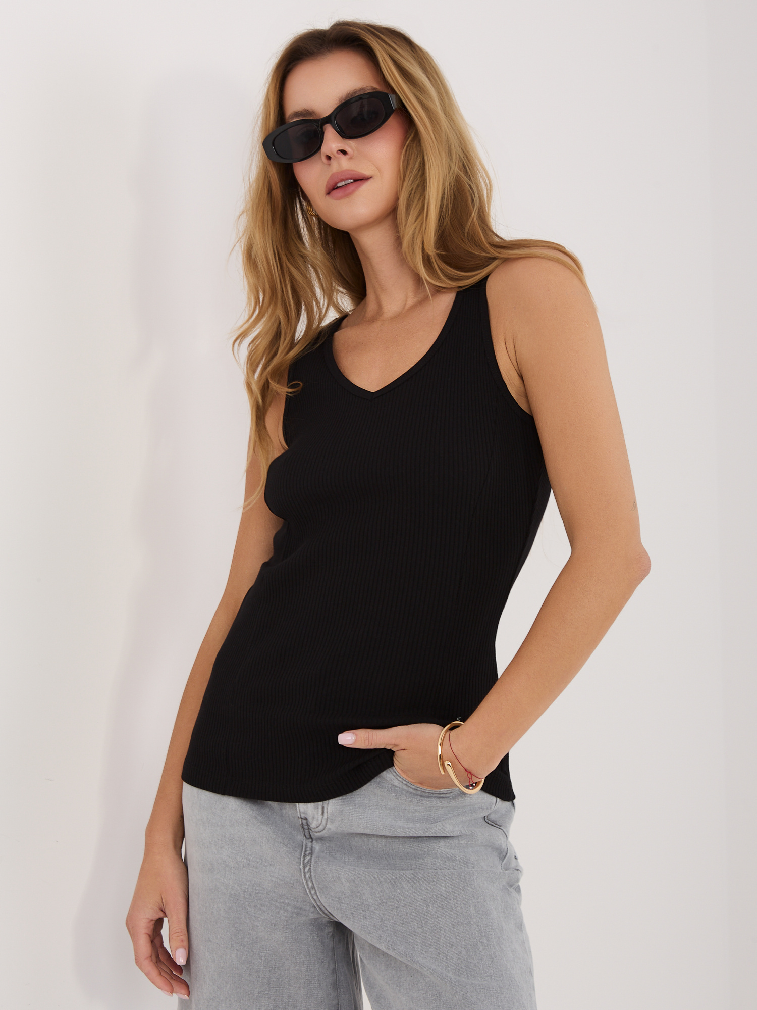 Černý pruhovaný top z bavlny RUE PARIS.