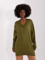 Hurt Khaki long classic sweater with ribbing.