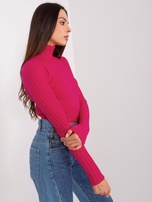 Hurtownia Fuksjowy prążkowany sweter z golfem 