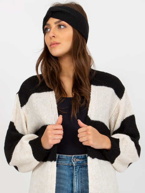 Hurtownia Ecru-czarny luźny kardigan w paski OCH BELLA