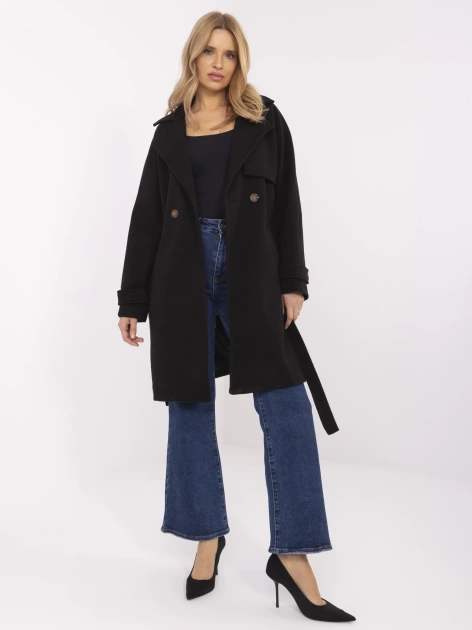 Czarny dwurzędowy płaszcz w paski OCH BELLA