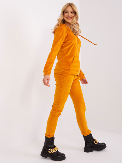 Hurt Ciemnożółty damski komplet welurowy z wiskozy
