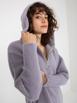 Hurt Jasnofioletowy damski płaszcz alpaka z kapturem