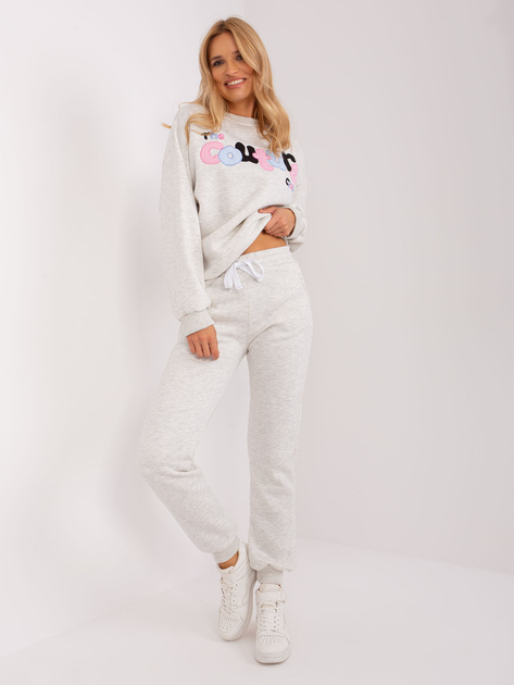 Hurtownia Jasnoszary melanżowy komplet dresowy z napisem