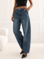 Ciemnoniebieskie jeansy barrel leg z kieszeniami SUBLEVEL 