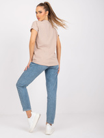 Beżowy t-shirt damski z bawełny Severine 