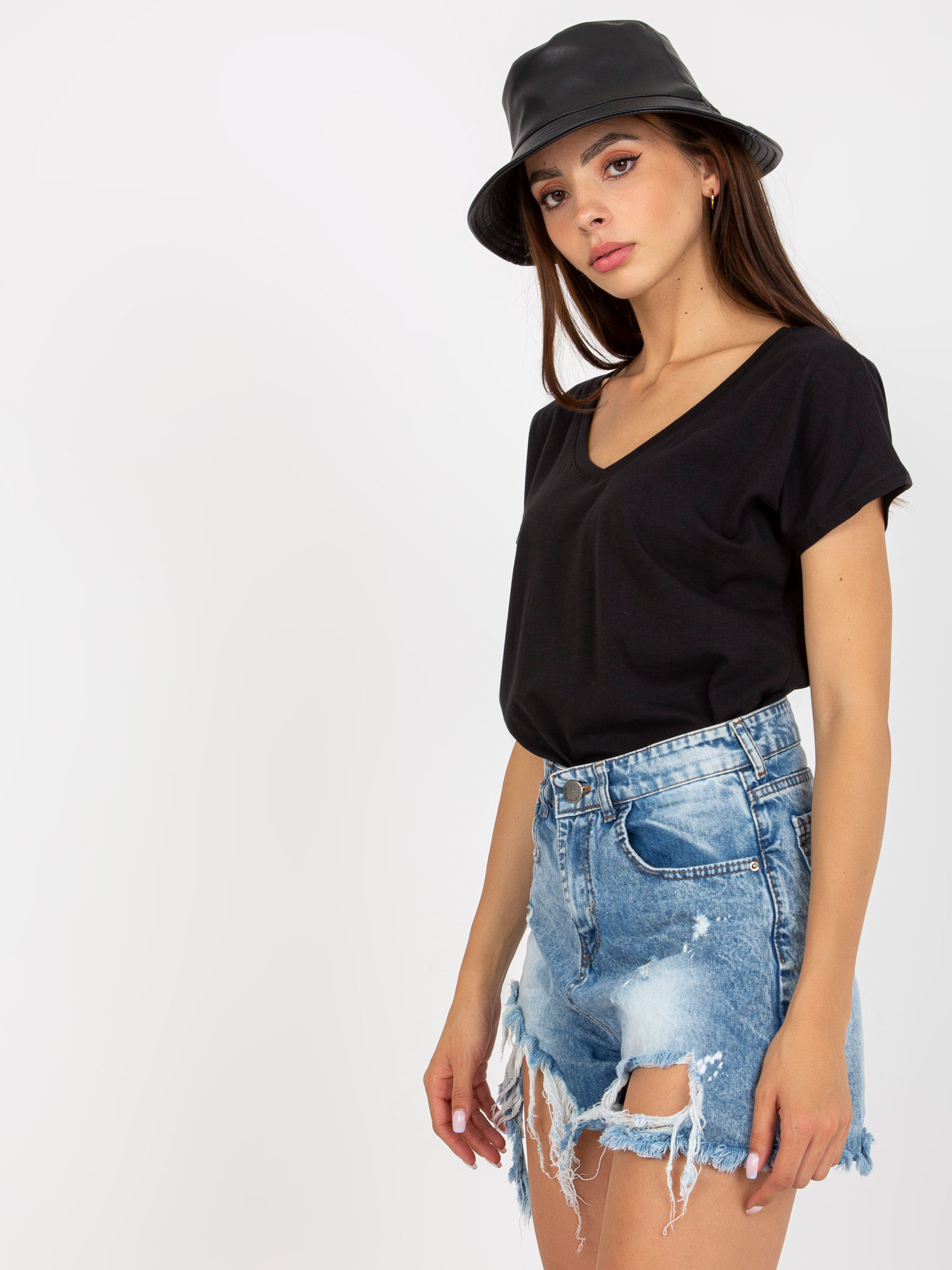 Hurtownia online Czarny gładki t-shirt basic z bawełny 