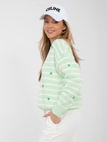 Jasnozielony damski sweter w serduszka 