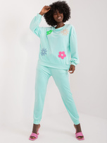 Hurt Miętowy welurowy komplet damski z bluzą i spodniami