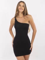 Schwarzes asymmetrisches Kleid mit Streifen RUE PARIS.