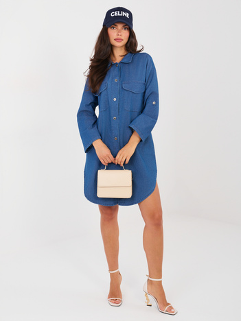 Niebieska jeansowa sukienka z kieszeniami RUE PARIS