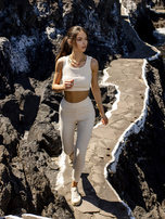 Ecru prążkowany komplet sportowy FOR FITNESS